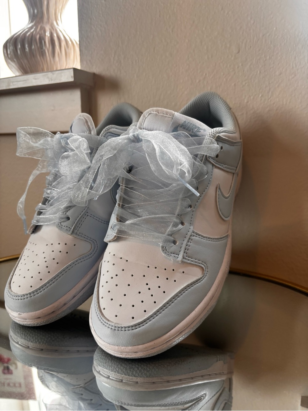 Nike Low-Top Sneakers in White and Light blue with Sheer Ribbon Laces - Picture 2 of 9